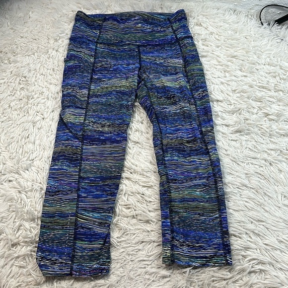 Lululemon Fast and Free Crop II 19" *Nulux Interconnect Blue Multi - Picture 1 of 5